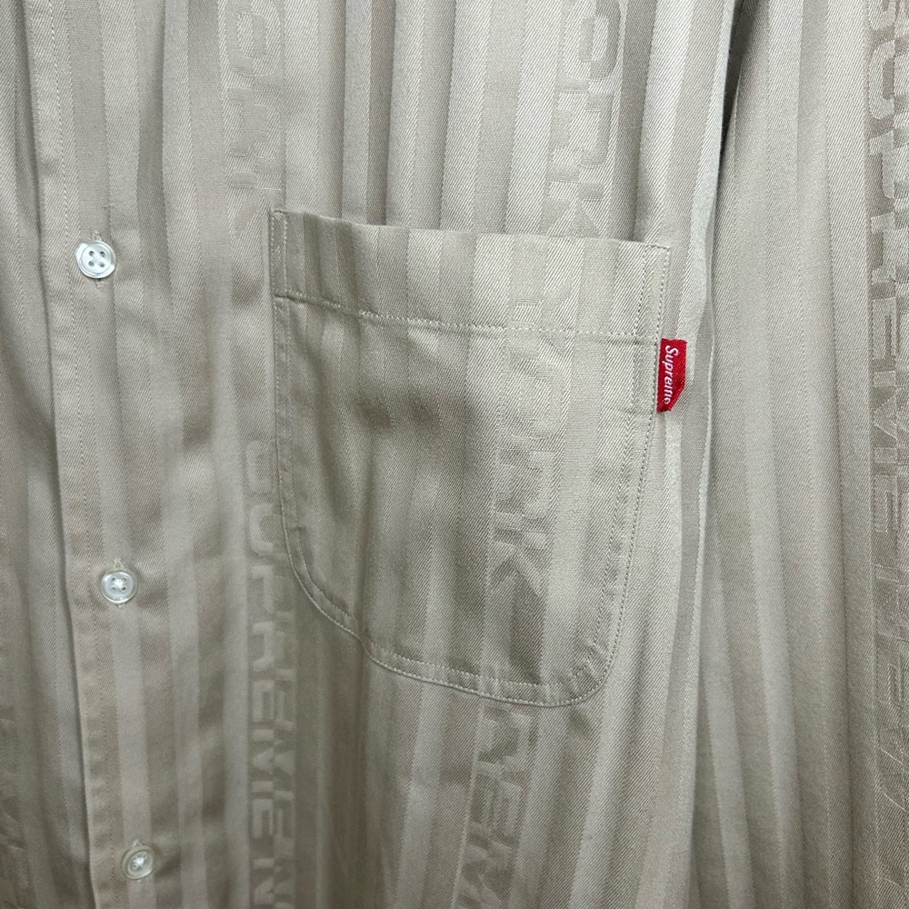 Supreme Jacquard Stripe Button-Up Shirt Tan Khaki XL Logo Pocket - Picture 3 of 5